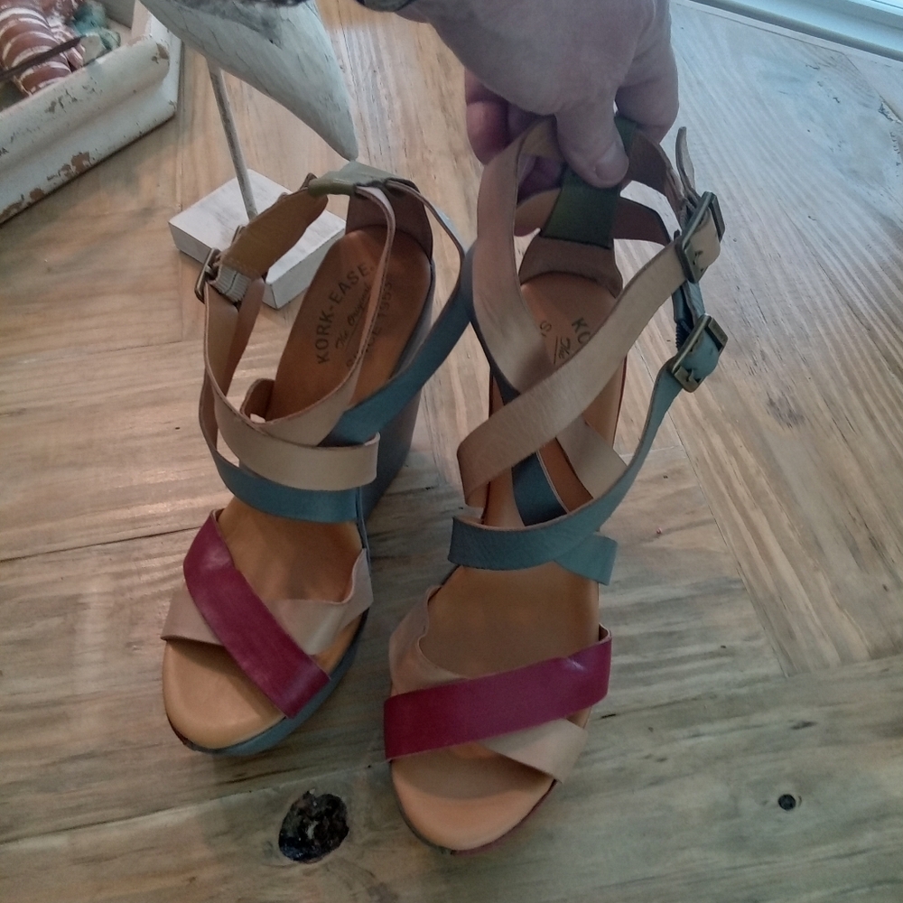 Kork-Ease Hailey Multi-Color Leather Strap Platform Wedge 5.5" Sandals S… - Picture 4 of 16